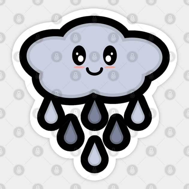 Kawaii Cute Happy Rain Cloud in Black Sticker by Kelly Gigi